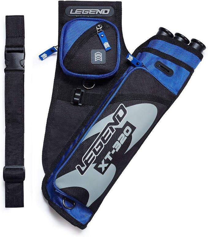 LEGEND XT320 Archery Quivers - Nylon Hip Quivers with 3 Arrow Tube Cases for Target Shooting - Adjustable Waist Belt, T-Slot, Storage Compartments for Accessories, Gear, Tools, Release Tab, Score Card