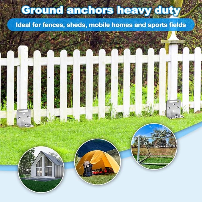 Insaga 18''/24''/30'' Ground Anchors Screw in Earth Anchor Solid Steel with L Bracket for Trampoline Mobile Home Swing Set Shed Carport Tent Stakes, Wider Helix Blade & Chrome Plated Finish, 2/4/6Pcs