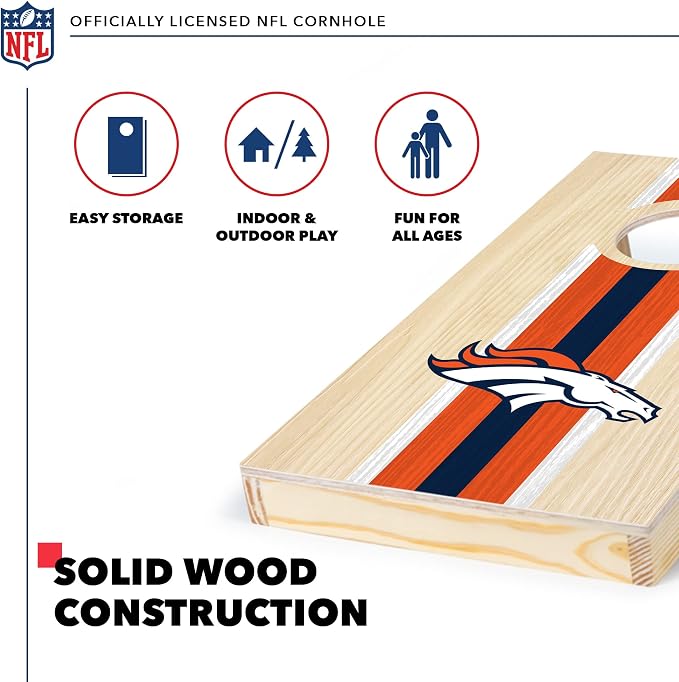 NFL Football Portable Size 1' x 2' Solid Wood Cornhole Set with Direct Print HD Team Graphics – Travel Size