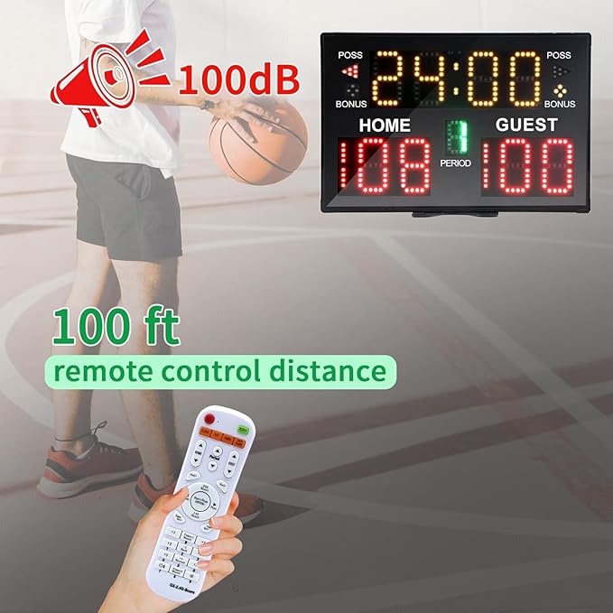 Portable Digital Scoreboard with Remote, LED Electronic Score Keeper, Battery Powered Basketball Score Board, Outdoor Scoreboard for Indoor Outdoor Courts & Sports Events