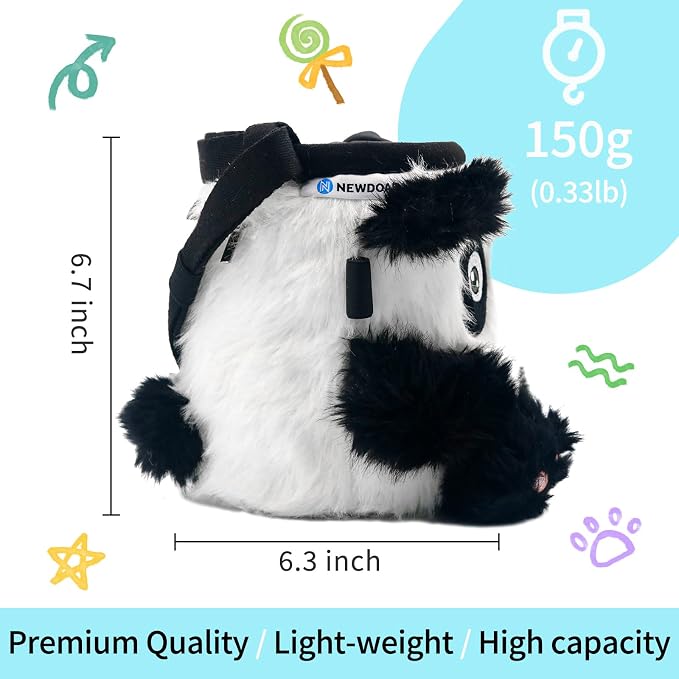 NewDoar Chalk Bag for Rock Climbing Bouldering Panda Chalk Bag Bucket with Quick-Clip Belt & Zippered Pocket Rock Climbing Gear Equipment for Men Women Children