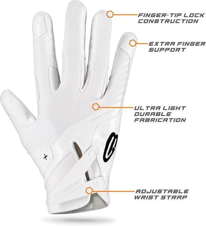 Grip Boost Football Gloves - Peace Stealth 6.0 Boost Plus Sticky Technology - Adult and Youth Football Gloves for Wide Receiver - Men's and Boys Sizes