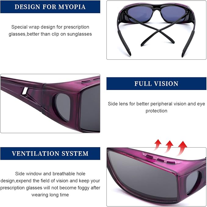 LVIOE Over Glasses Sunglasses Wrap Around Polarized Sunglasses for Men Women Fit Over Prescription Glasses with UV Protection