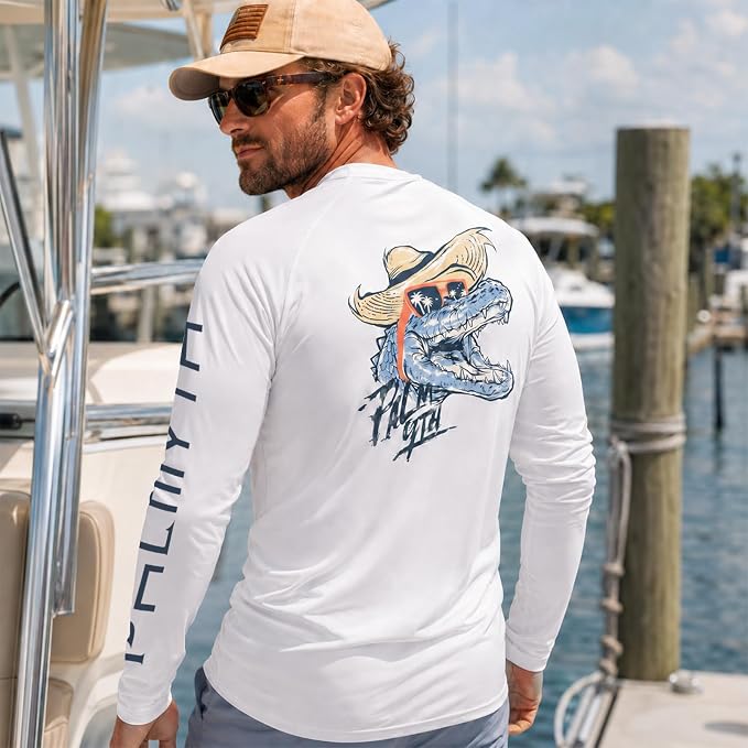 Palmyth Fishing Shirts for Men Long Sleeve UPF 50+ T Shirt Sun Protection | Quick Dry, Sun Protection, Myth-Cool Fabric, Fish Print, Moisture Wicking, Stretchy, Breathable, Fishing,Boating,Outdoor Wear
