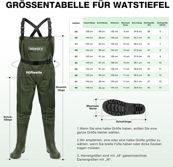 Lekesky Fly Fishing Chest Waders with Boots for Men Women, US Sizes 5–14,2-Ply Nylon/Pvc Waterproof Waders