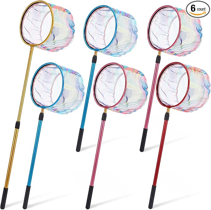 6 Pack Telescopic Fishing Nets, Retractable Lightweight Aluminum Alloy Landing Nets with Non-slip Handle for Catching & Releasing Frogs, Butterflies, Fish for Beach, Pond, Park Outdoor Use