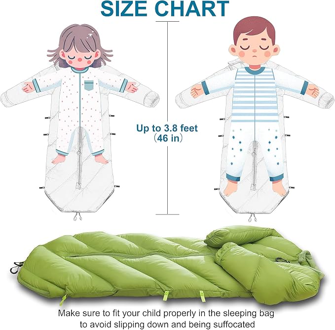 Walkable Toddler Sleeping Bags for Kids, Boys Girls (2T-4T) - Puffy Camping Sleeping Sack for Indoor, Outdoor, Travel, Sleepover, Slumber Party (up to 46 in)- Machine Washable, Lightweight