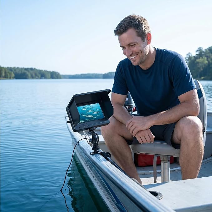 Underwater Fishing Camera with Infrared Night Vision, IP67 Waterproof Portable Fish Finder for Ice Fishing, Kayak, Boat, River & Lake