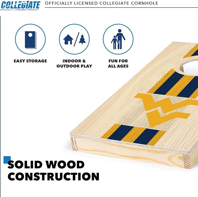 Wild Sports College Portable Size 1' x 2' Solid Wood Cornhole Set with Direct Print HD Team Graphics – Travel Size