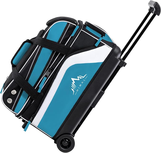 GoHimal Double Roller 2 Ball Bowling Bag with Separate Shoe Compartment for Bowling Shoes (Up To US Men Size 15) and Abundant multifunction Accessory Pocket, Upgraded fabric, Retractable Handle - Extends to 40"