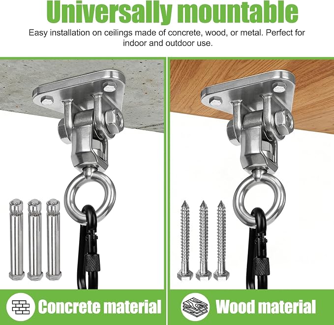 Heavy Duty Swing Hangers Kit, Hanging Snap Hooks Screws Bolt, Swing Set Bracket for Playground Porch Patio Yoga Seat Indoor Outdoor Ceiling Mount