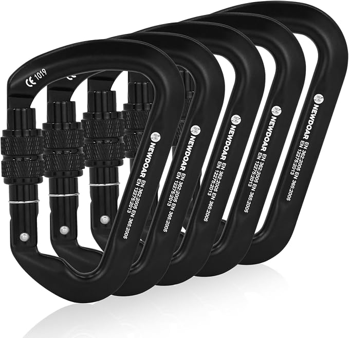 NewDoar CE Certified 30kN-6744lbs Climbing Carabiner Professional, Heavy Duty D Screwgate Clip, for Climbing,Rappelling,Hunting, Rescue