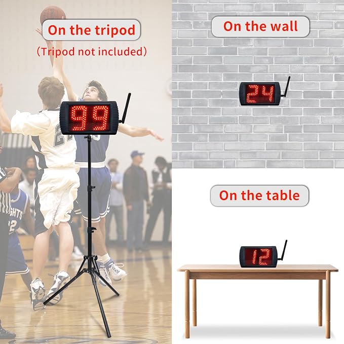 YZ 5 Inch LED Basketball Shot Clock Timer, Custom Countdown Timer (12/14/20/24/30 Seconds), Portable with Remote Control & Buzzer for Basketball Courts