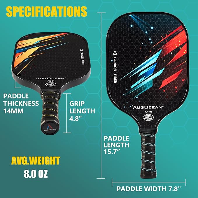 Pickleball Paddle,Pickleball Paddles-3K Raw Carbon Fiber Pickle Ball Paddle Surface with Great Grit & Spin,T700 Pickleball Racket with Excellent Power,Control and Balance,USAPA Approved