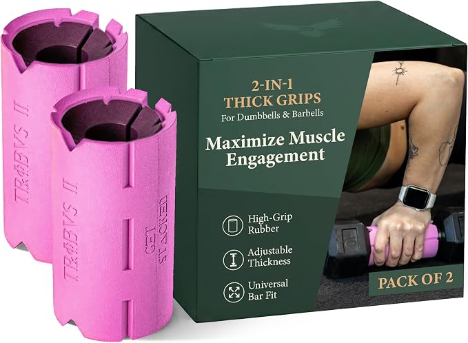 Tribus Thick Grips for Dumbbells & Barbells (2.05" & 2.44”) — Thick Grips for Dumbbells Bars & Fitness Equipment — For Grip Strength & Arm Training, Non-Slip Heavy Duty Rubber