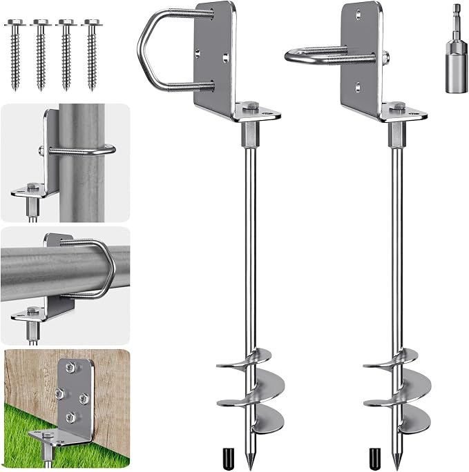 Insaga 18''/24''/30'' Ground Anchors Screw in Earth Anchor Solid Steel with L Bracket for Trampoline Mobile Home Swing Set Shed Carport Tent Stakes, Wider Helix Blade & Chrome Plated Finish, 2/4/6Pcs