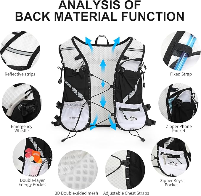 IX INOXTO Running Vest Hydration Backpack, Lightweight Running Backpack Hydration Pack with 1.6L Water Bladder Daypack for Trail Running Hiking Cycling Race Marathon for Women Men