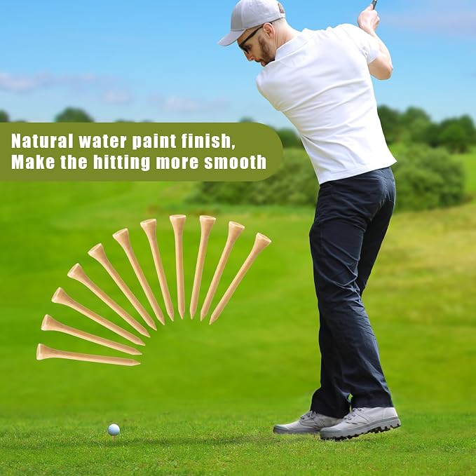 Vinsot 1000 Pcs Bamboo Wood Golf Tees Bulk 2-3/4 Inch Unbreakable Long Tall Golfing Tees Reduce Friction Stable for Men Women Kids Sports Balls Game