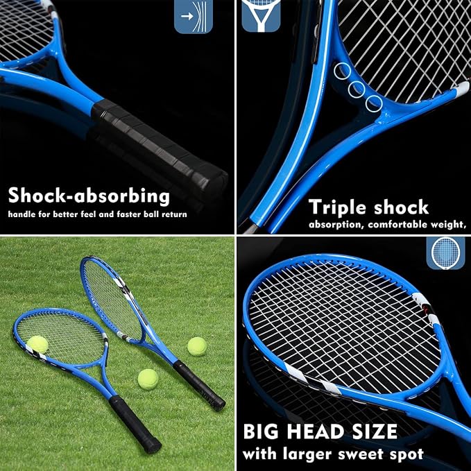 Tennis Rackets 2 Players Recreational for Beginners,Pre-Strung 27 Inch Light Adult Racquet Set for Women Men with Tennis Balls,Overgrips and Carry Bag