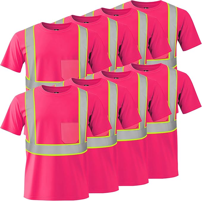 W&H Hi Vis Safety Short Sleeve Shirts Class 2 Reflective Birdeyes Fast Dry Breathable with Black Base for Work