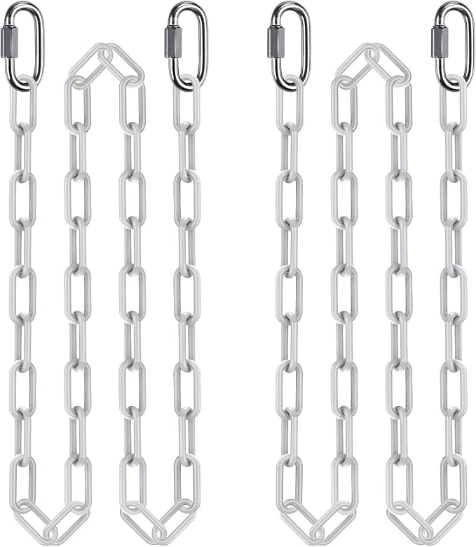 BeneLabel 2Pcs 100" Swing Chain with Hooks 1000 LBs Capacity Porch Swing Chain Coated Hanging Chains with Carabiners White Chains for Hammock, Hanging Chair, Swingset, Heavy Bags
