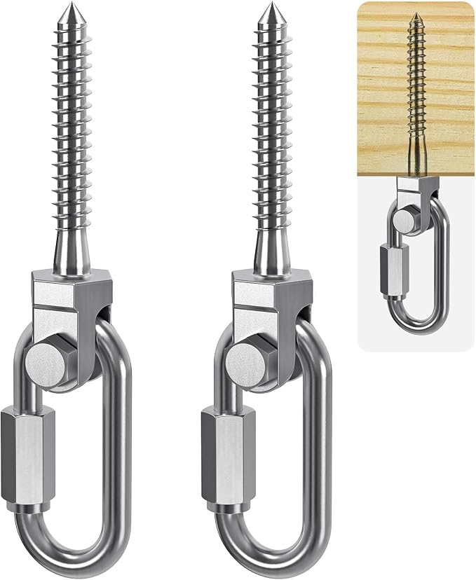 SELEWARE Heavy Duty 304 Stainless Steel Swing Hangers Set of 2, 180° Rotation Porch Swing Hardware for Playground, Yoga Hammock, Punching Bag & Outdoor Swing Sets