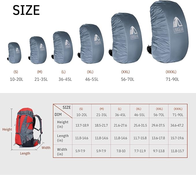 Unigear Backpack Rain Cover Waterproof Rating 5000mm Ultraportable and Durable with 2 Anti-Slip Buckle Strap, Integrated Carry Pouch Design (Gray, Large for 40L-50L Backpack)