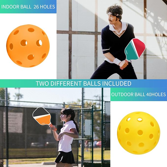 OLANNY Graphite Pickleball Paddles Set- Premium Rackets Fiber Face & Polymer Honeycomb Core Pickleball Set Includes Pickleball Paddles + Pickleball Balls+ Replacement Soft Grip + 1 Bag