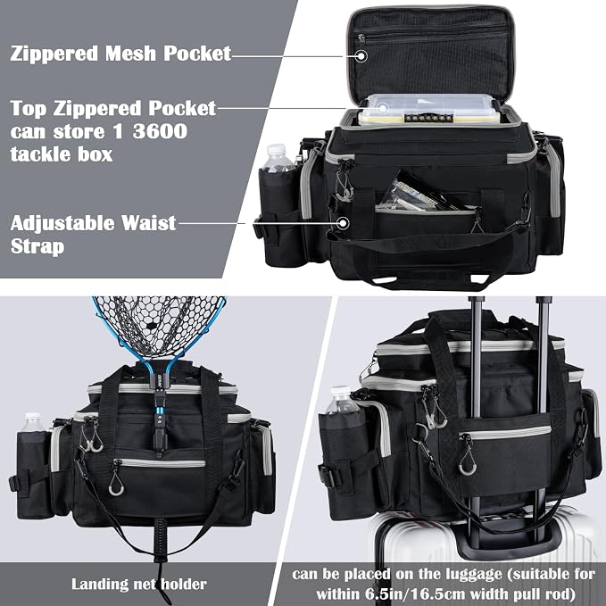 Goture Fishing Tackle Bag with 2PCS 3600 Tackle Boxes | 600D Water-Resistant, Rod Straps, Detachable Bottle Pouch,Waterproof Bottom, Freshwater & Saltwater Gear Storage Fishing Bag