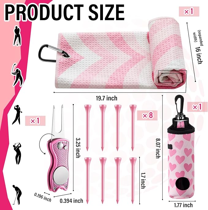 Liliful 12 Pcs Golf Accessories Kit, Include Golf Ball Bag with Hook Towel Tees Magnetic Ball Marker Divot Tool Cleaner Brush for Women Man Gifts