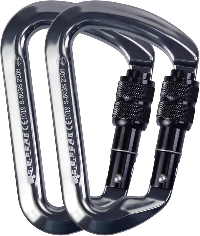 SEPEAK UIAA 30kN Locking Climbing Carabiner, Professional Heavy Duty Screwgate Clip for Outdoor Climbing, Mountaineering, Rappelling, Camping, Hiking, Swing,Large D Carabiner Hook/6744lb