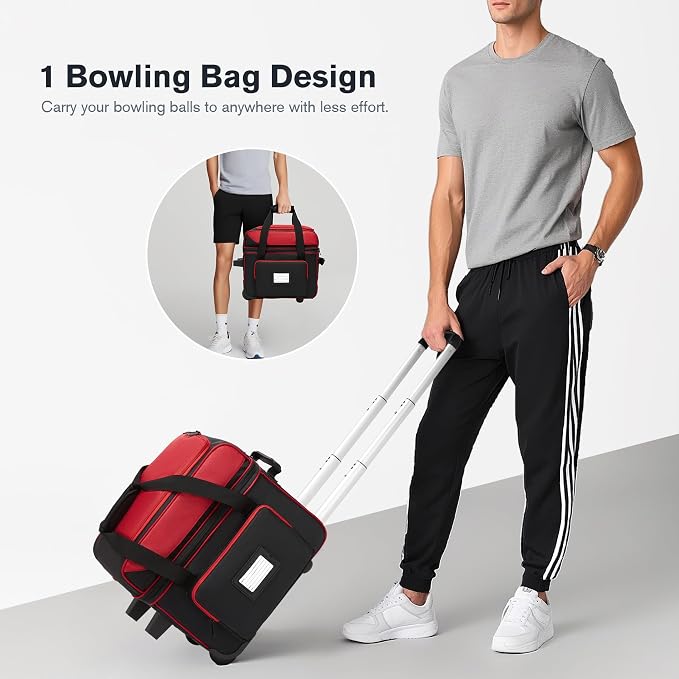 Single Roller Bowling Bag with Wheels, 1 Bowling Ball Bag with Separate Shoe Compartment and Retractable Handle Extends to 37.0 Inches, Padded Foam Ball Insert