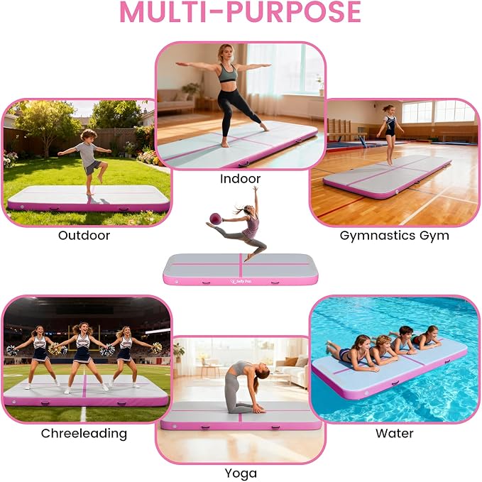 Inflatable Gymnastics Mat 6.6ft/10ft Air Tumble Track Training Mat 4/8 inches Thick Tumbling mat with Electric Pump for Home Use/Tumble/Gym/Training/Cheerleading/Water/Yoga