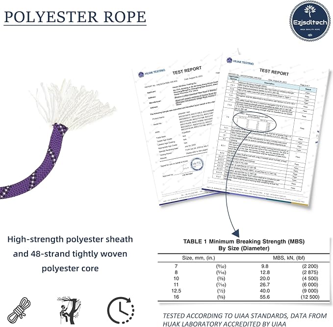 1/2 in x 200 ft Polyester Arborist Rigging Rope, Purple Braided Tree Climbing Rope 48 Strands for Farm Work and Swinging