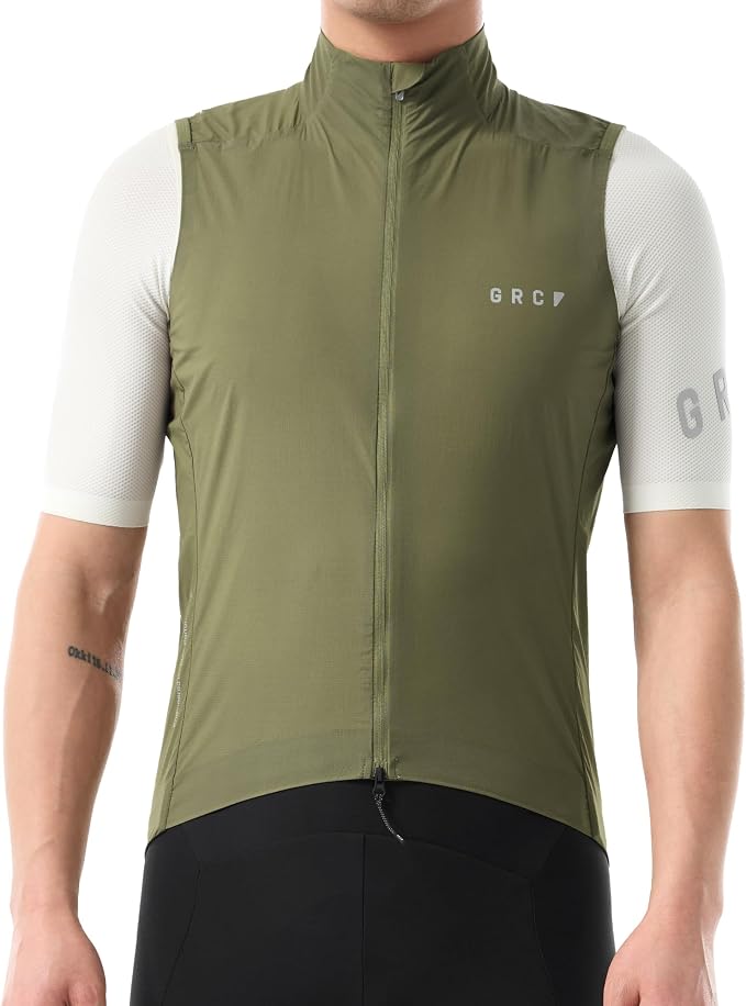 GRC Men's Windproof Cycling Vest, Running & Bike Vests with Two-way Zipper, Lightweight Sleeveless Windbreaker for Outdoors