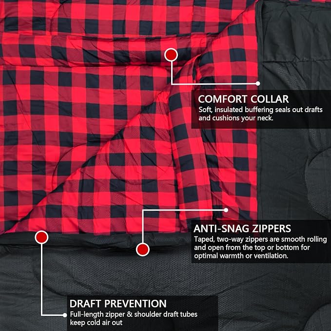 0 Degree Double Sleeping Bag for Adults Queen Size 2 Person Sleeping Bag for Cold Weather with Compression Sack for Car Camping, Hunting and Tent Camp