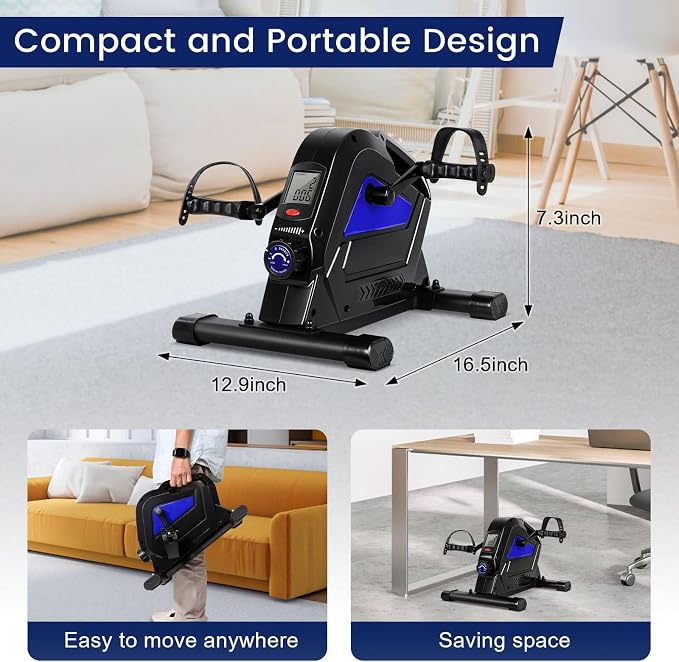 Under Desk Bike Pedal Exerciser, Himaly Mini Exercise Bike with Magnetic Resistance, Portable Peddler Foot Cycle for Arm & Leg with LCD Screen Display