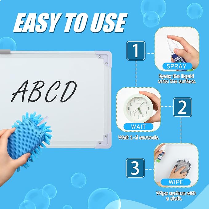 Fuyoooo 6 Pack Whiteboard Cleaner 3.4 Fl oz White Board Cleaning Spray Dry Erase Board Cleaner with Microfiber Shag Whiteboard Eraser Removes Stubborn Marks from Chalkboard(Magnetic)