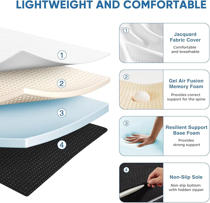 Folding Memory Foam Pads, 4" Tri-Fold Twin Topper with Washable Cover, Portable Guest Floor Bed Non-Slip for Travel Camping