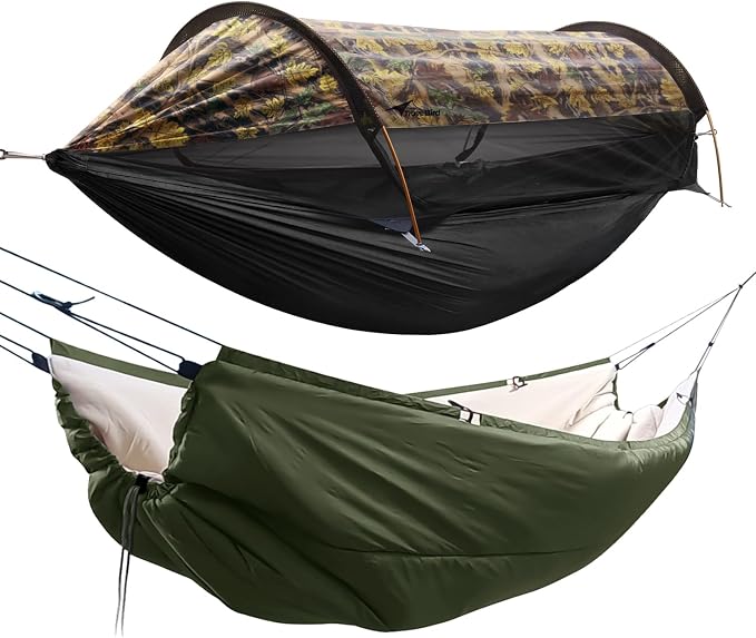 Camping Hammock Tent with Hammock Underquilt, Lightweight Hanging Hammocks Tree Straps, Portable for Hiking, Backpacking