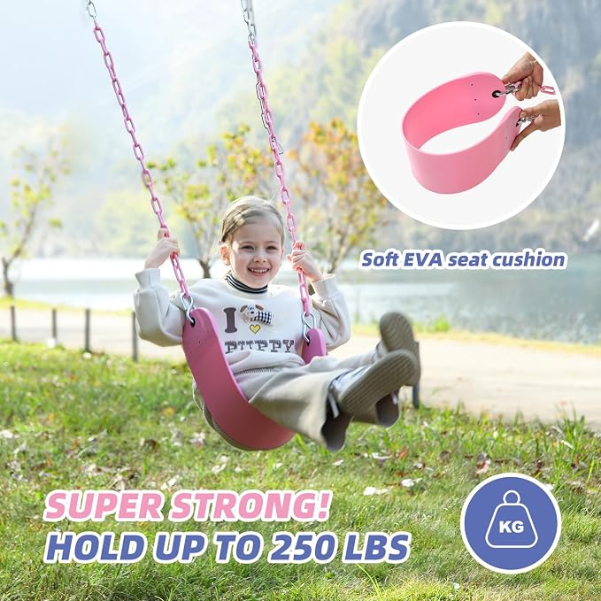 Pink Swing Seat - Heavy Duty Chain Plastic Coated - Playground Swing Set Accessories Replacement Gift Box Set Birthday Gift