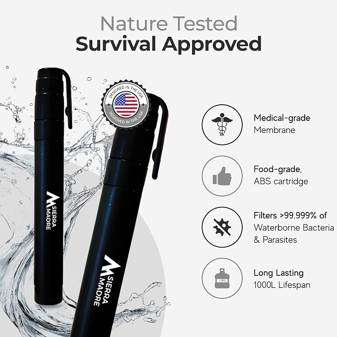 Sierra Madre Portable Water Filter Straw – 264 Gallon Water Filtration for Backpacking, Camping, Hiking, Travel - Ideal for Outdoor Emergency Hydration & Supplies - Portable & Lightweight (Pack 5)