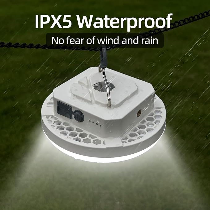 Tent Light – 4 Lighting Modes, 24-Hour Runtime, IPX5 Waterproof, Drop-Resistant,Super Bright Rechargeable LED Camping Lantern with Magnetic Base & Foldable Hook for Glamping & Outdoor Use