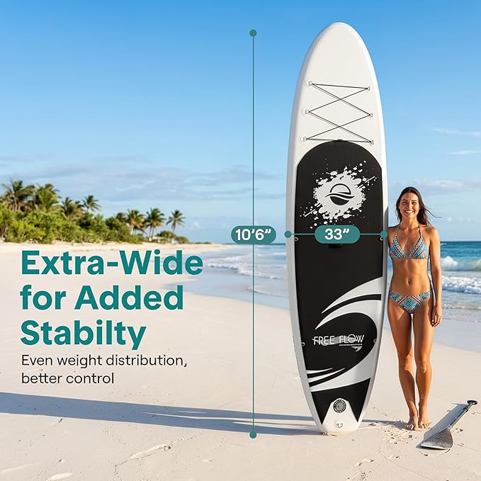SereneLife 10’6" Inflatable Stand Up Paddle Board with Premium SUP Accessories - Wide Stable Design with Non-Slip EVA Deck Pad, for Youth and Adults, 350 lbs. Capacity