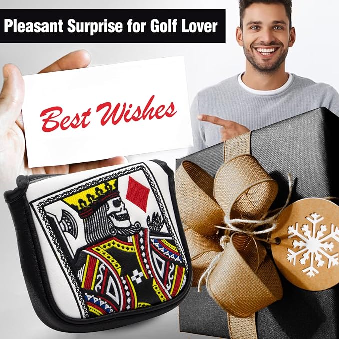 Golf Club Covers Poker Diamond King Driver Cover Fariway Wood Headcover 3 Hybrid Head Covers Blade Putter Cover Mallet Putter Haedcovers with Magnetic Closure for Most Brand