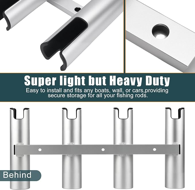 Aluminum Fishing Boat Rod Holder, 3/4 Link Tube Rod Rack, Marine Grade Aluminum Rod Mount for Boats & Yachts, Silver