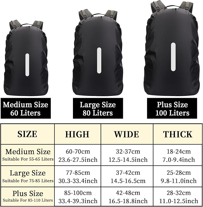 55-110L Waterproof Backpack Rain Cover, Ultralight Rucksack Rain Cover with Reflective Strip & Anti-Slip Cross Buckle Straps & Storage Pouch for Hiking Camping Outdoor Traveling