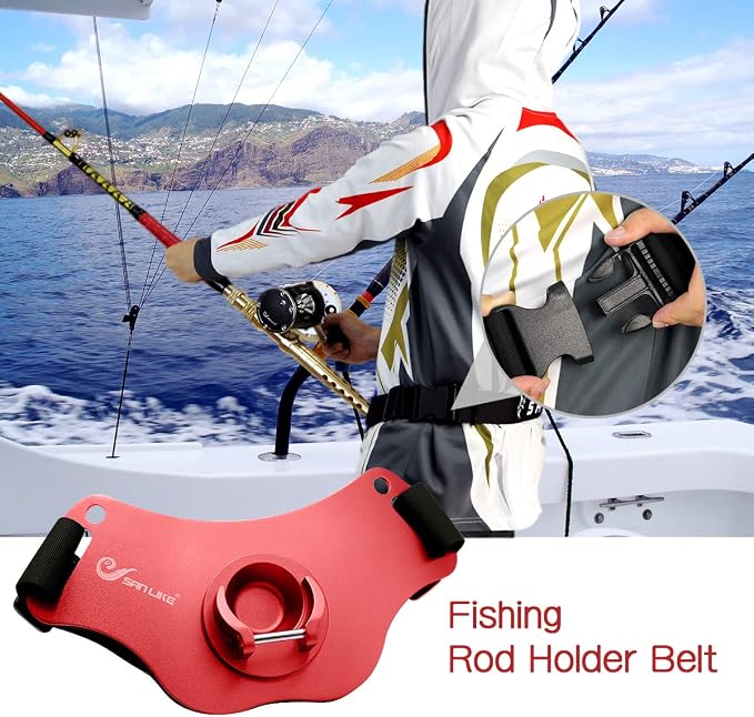 SANLIKE Fishing Belt Fight Belt Adjustable Aluminum Waist Fighting Belt Rod Holder Stand-up Fishing Belt