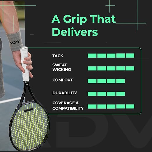 ADV MaxTac Tacky Tennis Overgrip - 30 Pack Extremely Sticky Non-Slip Tennis Grips Overgrip - Razor-Thin & Easy to Use Pro Tennis Racquet Grip Tape (30-Pack White)