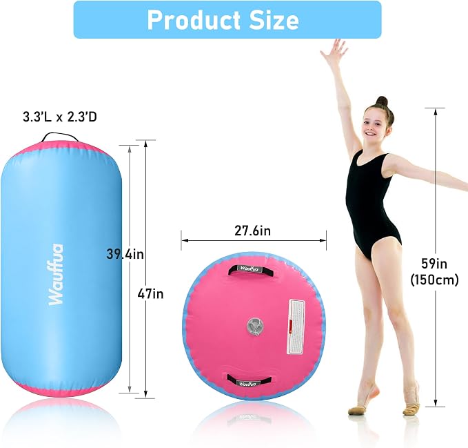 Gymnastic Air Barrel, Inflatable Tumble Track, Tumbling Mat, Roller Octagon Trainer for Back Handspring and Back-bend for Home, Gym, No Pump